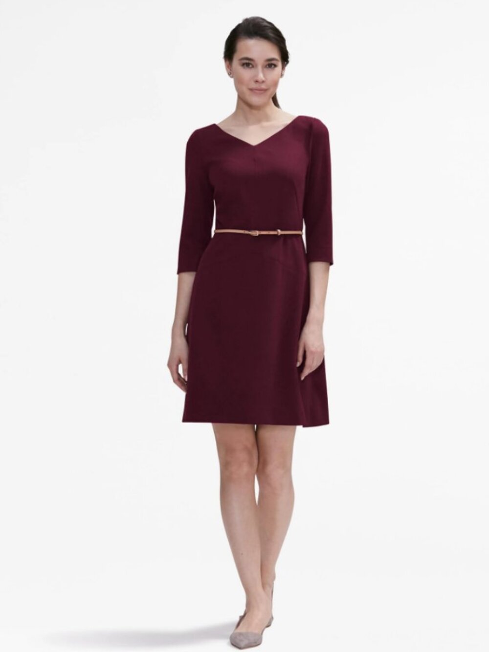 MM. Lafleur The Alexandra 2.0 V-Neck Knee Length Dress in 'Claret' Maroon Size 6